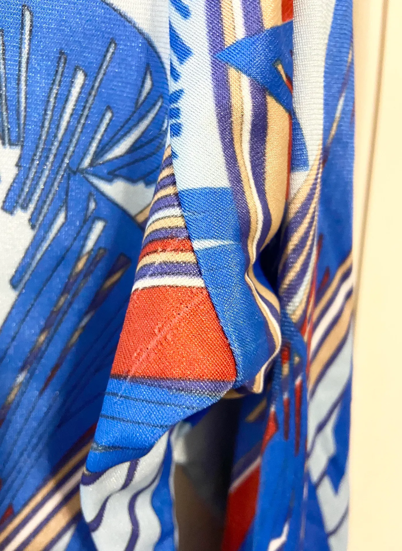 Bedline Vintage blue 70s silky button up retro geometric blouse Size M - Image 3