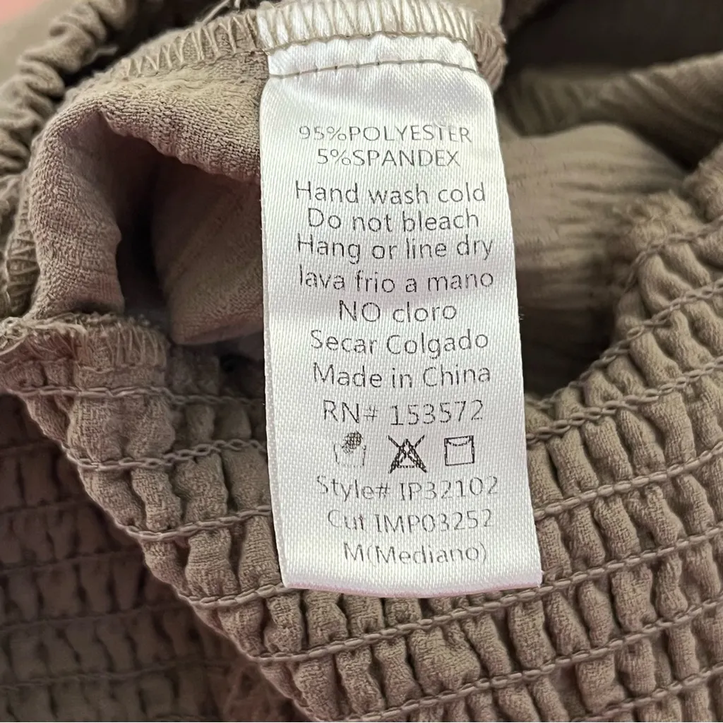 Böhme Smocked Waist Wide Leg Pants Crinkle Textured Taupe M - Image 4