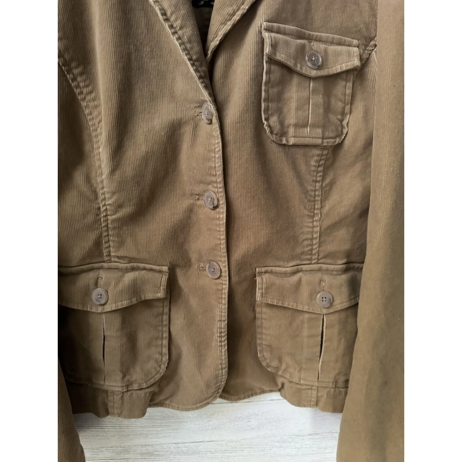 Lands End Women Corduroy Blazer Size 10 Tan  Pockets Academia Preppy - Image 2