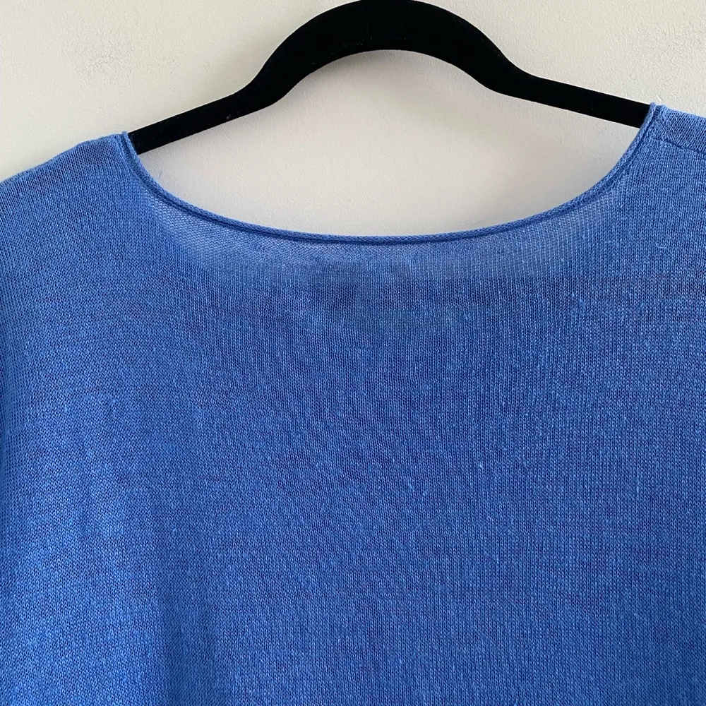 Eileen Fisher Blue Linen High-Low Short Sleeve Sweater Size Petite Medium - Image 8