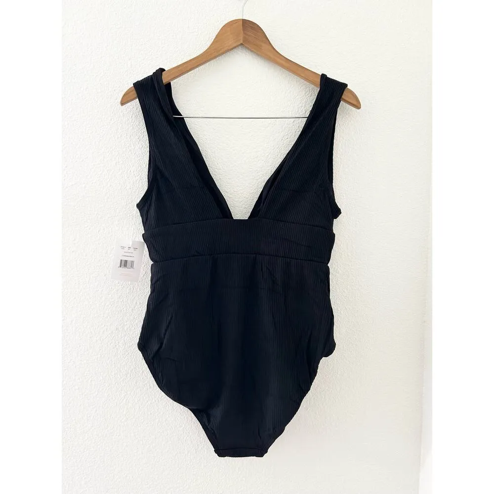 Andie Swim The Mykonos Ribbed One Piece in Black Large Tall NWT - Image 5