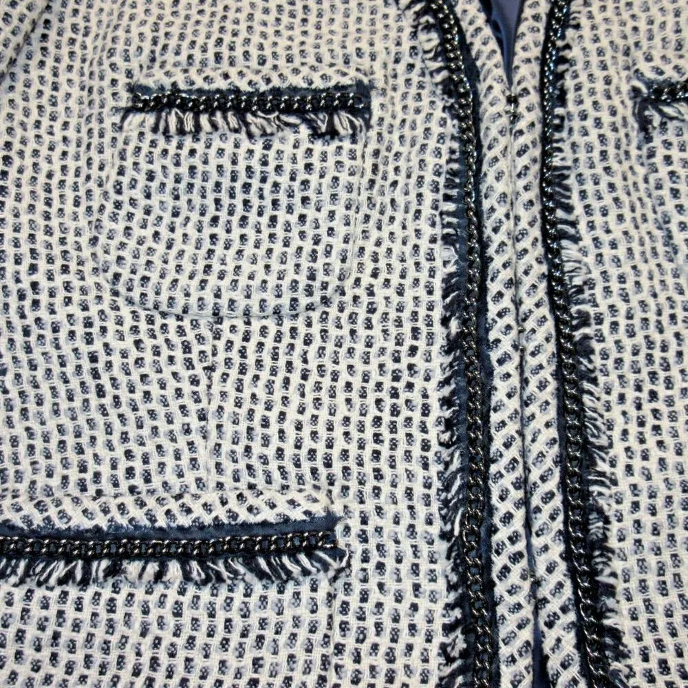 NWT J.Crew Terrazo Tweed Jacket in Navy White V-neck Chain Fringe Trim 6 - Image 3