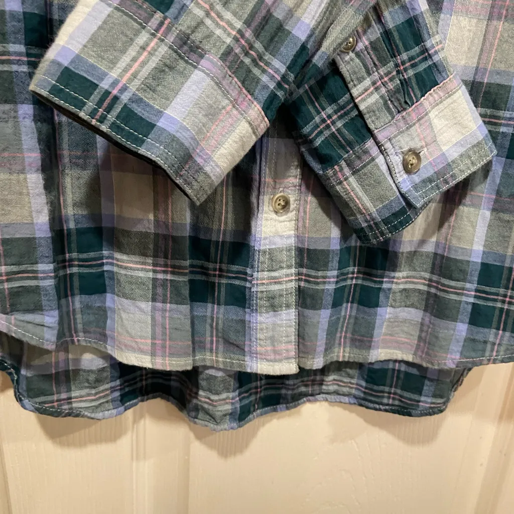 Eddie Bauer Size M Teal Blue plaid Cotton Lightweight Button Down Shirt Size M - Image 2