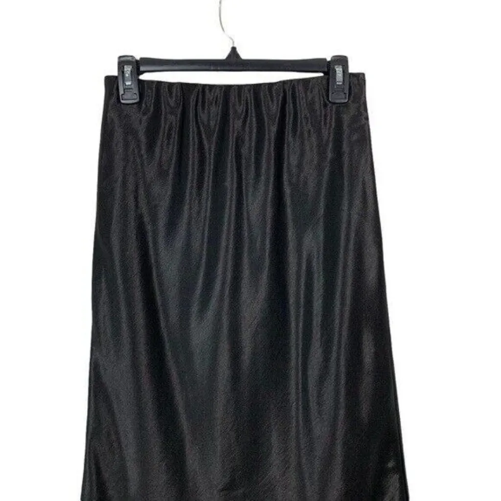 Heartloom Black Satin Midi Skirt‎ Elastic Waist Minimalist Chic Trendy Small - Image 2