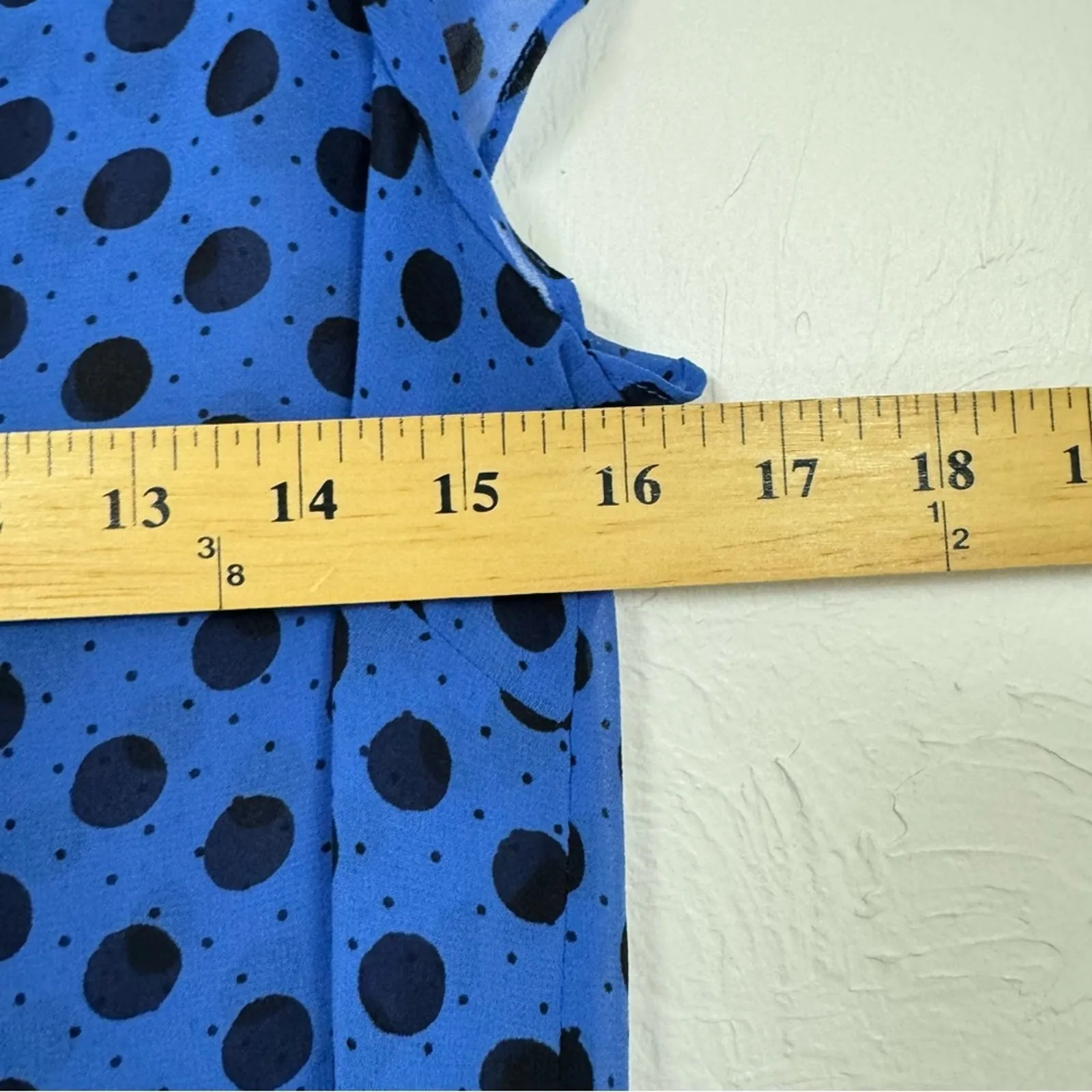 Boden Blue Black Polka Dot Blouse Womens 4 Flutter Sleeve Classic Preppy Shirt - Image 11