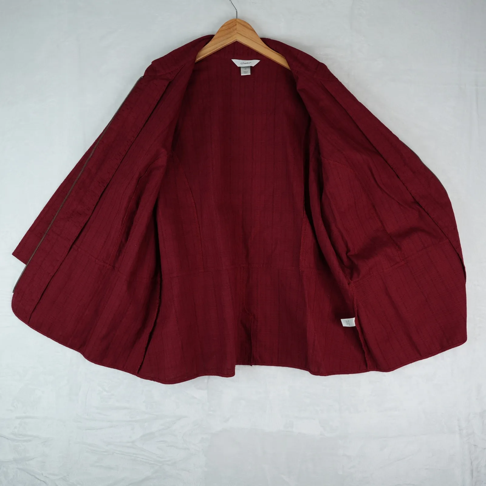 CJ Banks Jacket Womens 2X Red Texture Full Zip Cotton 3/4 Sleeve Shacket Boho Size XXL - Image 3