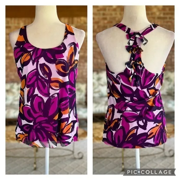 INC International Concepts Purple Floral Racerback Halter Mesh Tank Top M Size M - Image 2