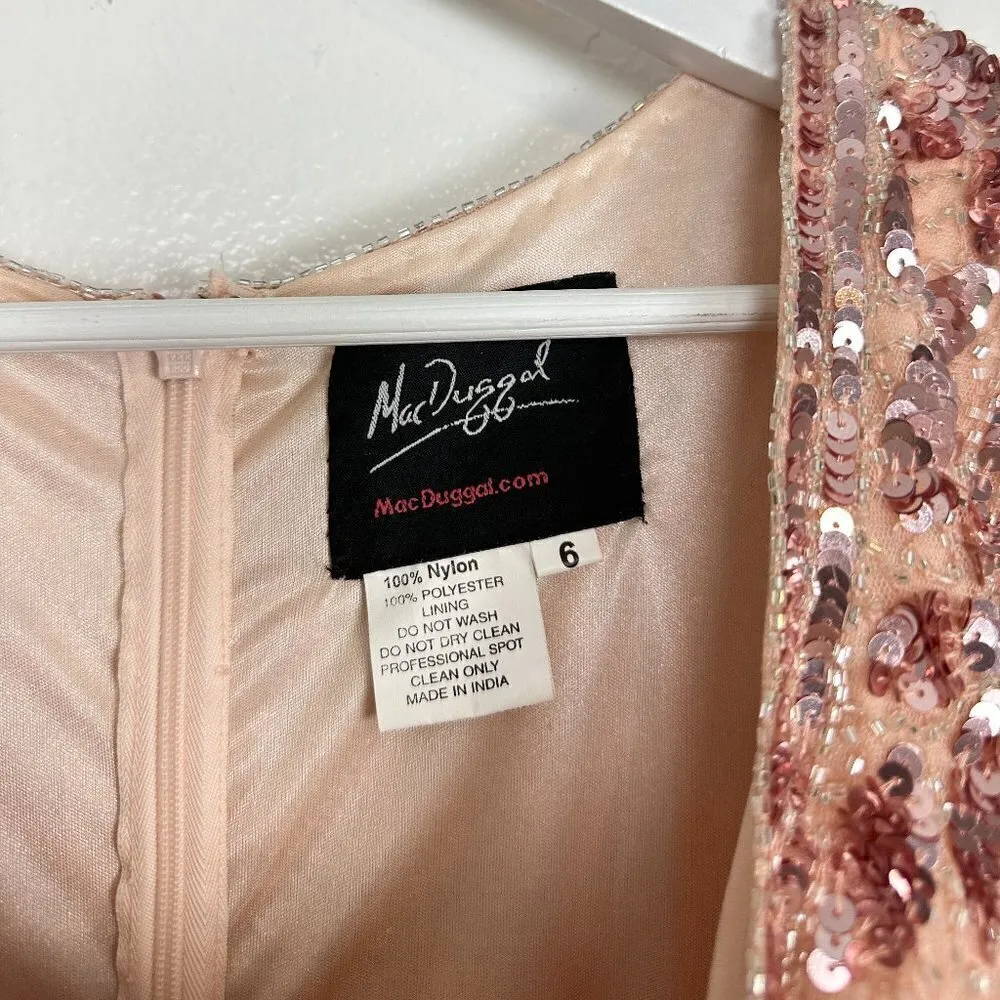 MAC DUGGAL Embellished Long Sleeve Evening Gown in Rose Gold Size US 6 - Image 6