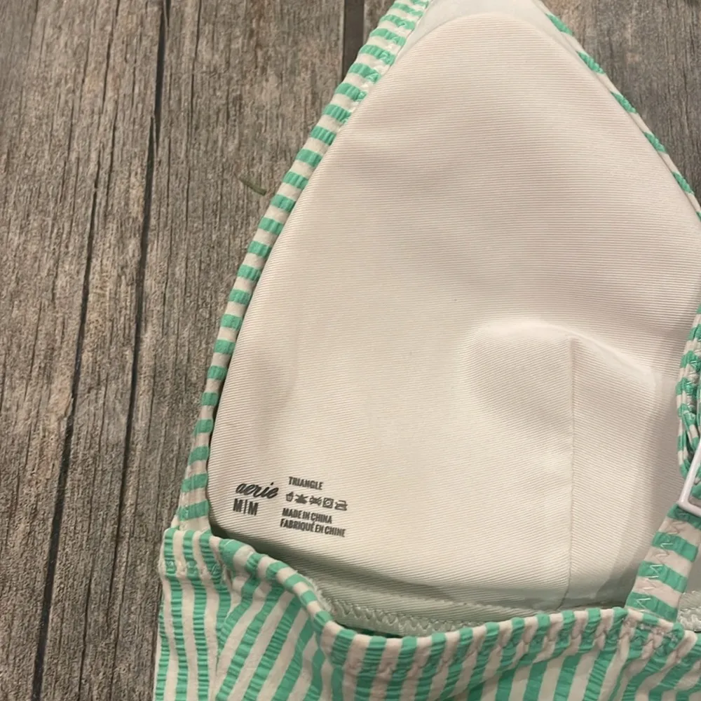 Aerie Green and white striped bikini top - Image 3
