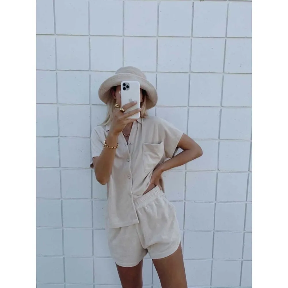 Araminta James Terry Shirt in Biscuit XSmall Womens Button Down Blouse Top Tan Size XS - Image 13