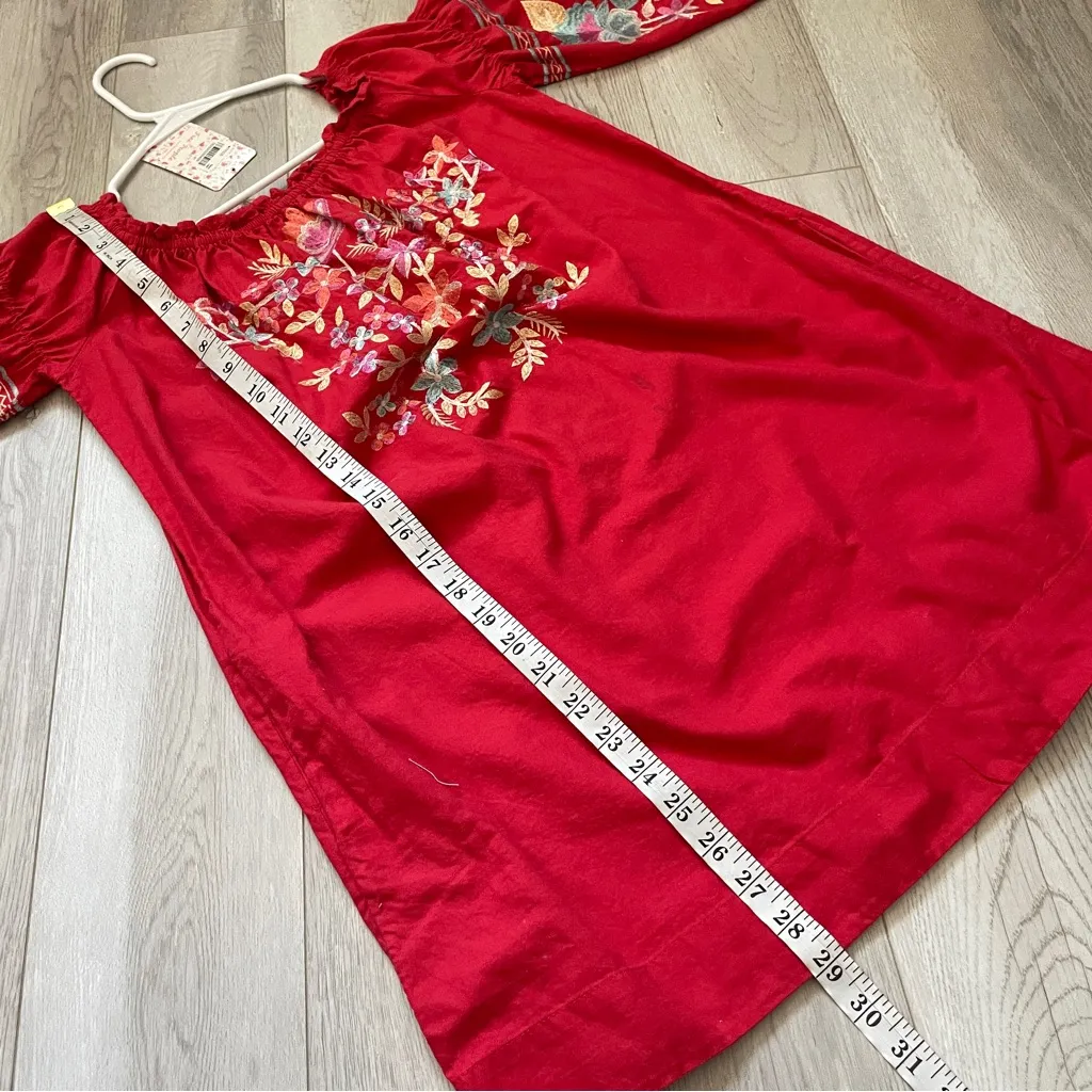 Free People Dress NWT embroidered off shoulder fleur du jour womens Red (xsmall) - Image 6