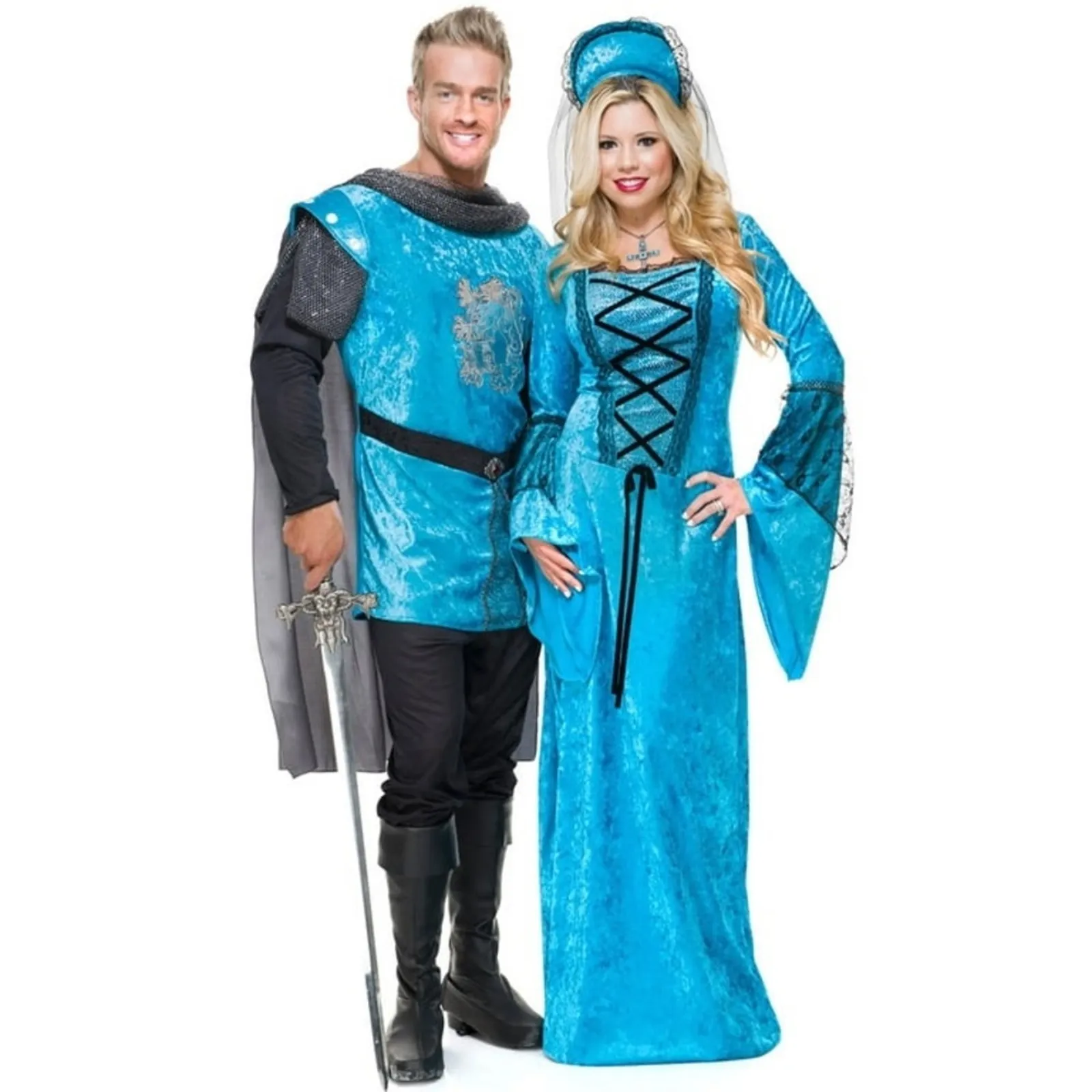 Charades Renaissance Queen Costume Blue Velvet Gown and Headpiece NEW IN PACKAGE Size XS - Image 2