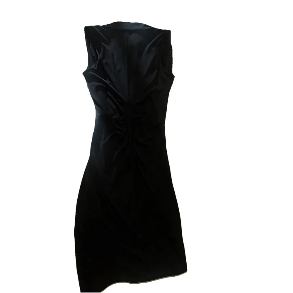 Joseph Ribkoff Black Sleeveless Jersey Midi Dress Size 4 Draped Sides - Image 4