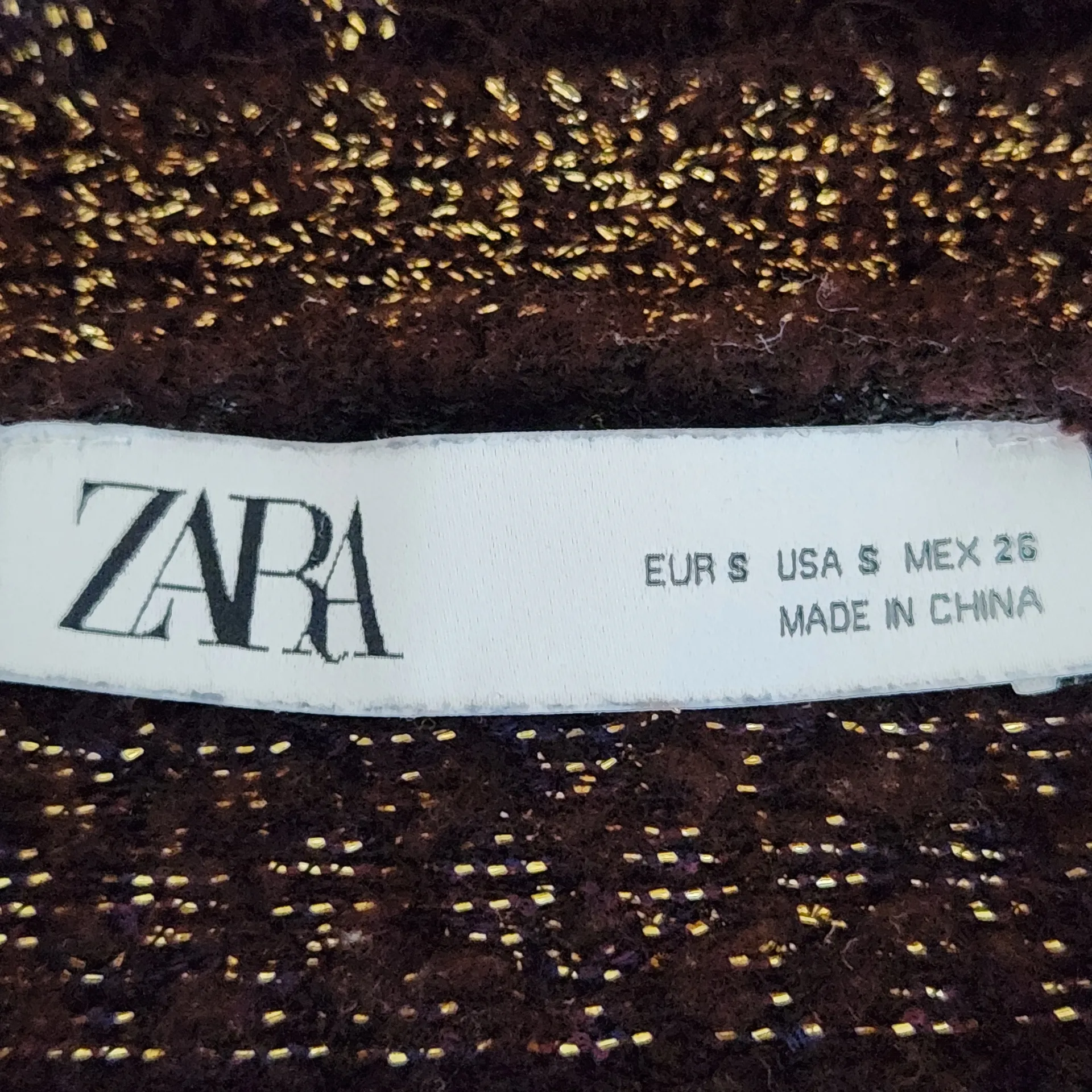 Zara Brown and Gold Cropped Cardigan Sweater Size Small Brown Cropped Sweater - Image 7