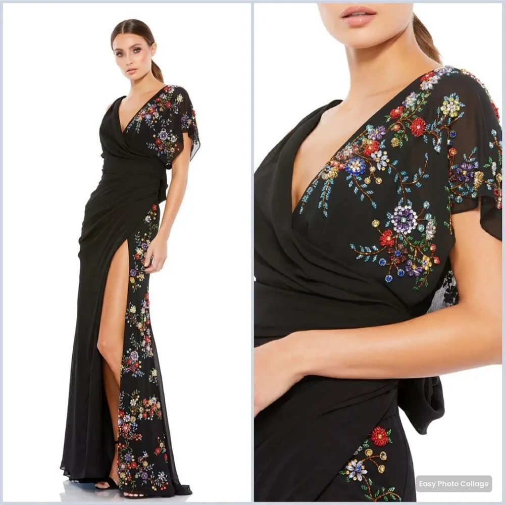 Mac Duggal 26530 Womens FAUX WRAP MULTI COLORED BEADED FLORAL GOWN Dress - Image 3