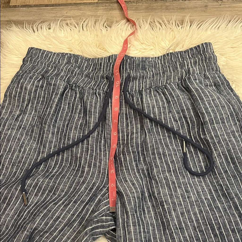 Quince European linen wide leg cropped pants chambray stripe L - Image 6