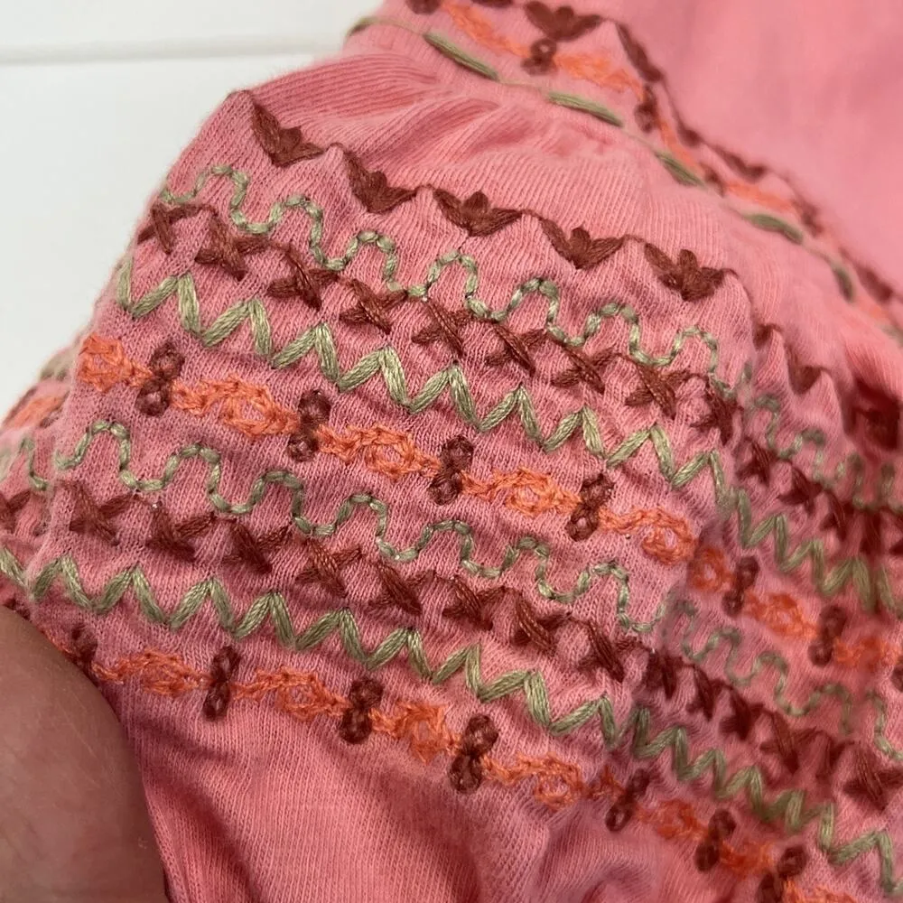 SUNDANCE Womens Coral Orange Embroidered 3/4 Sleeve Blouse L Western Prairie - Image 8