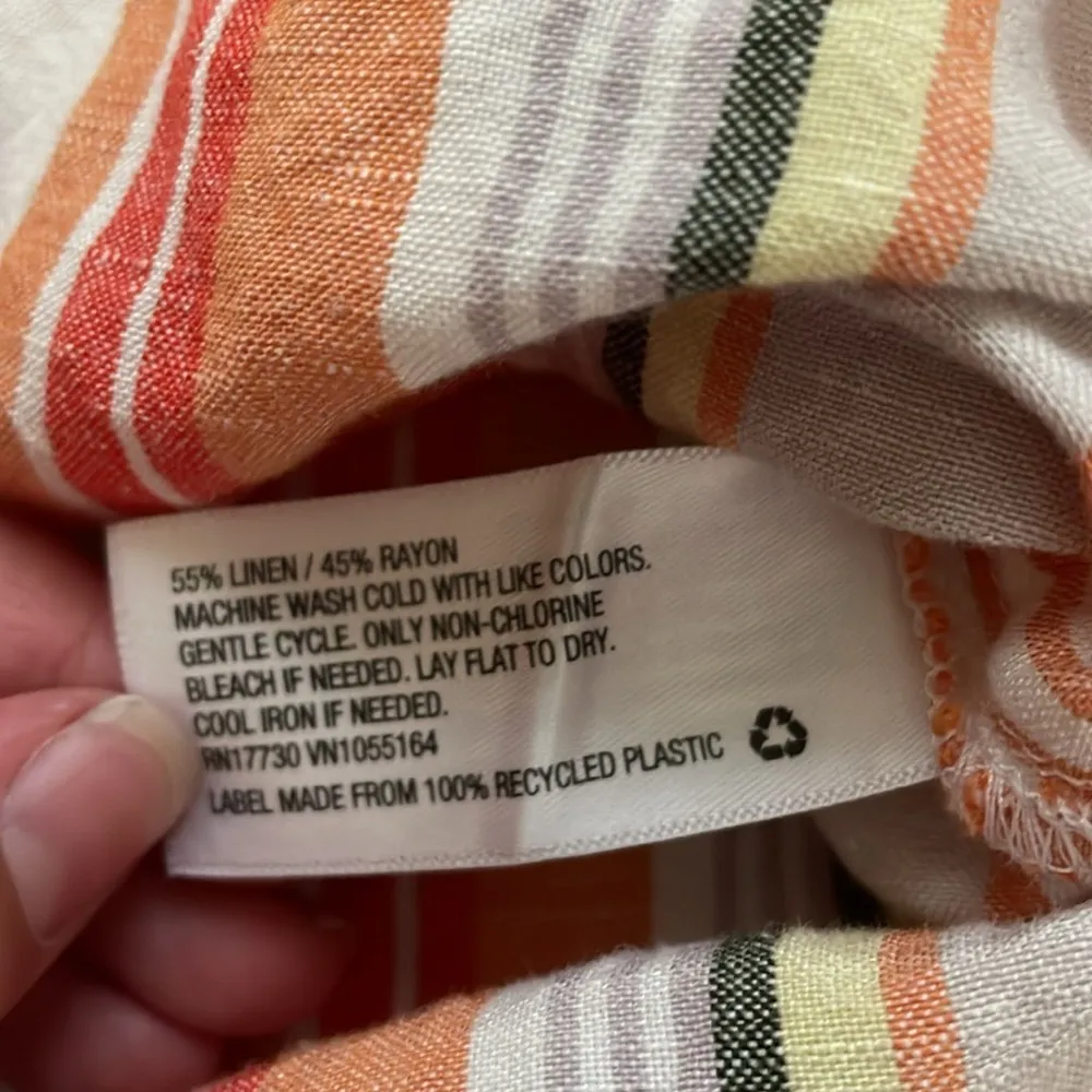 a. new. day Neutral Orange Vertical Stripped Short Sleeve Linen Shirt | Small - Image 8