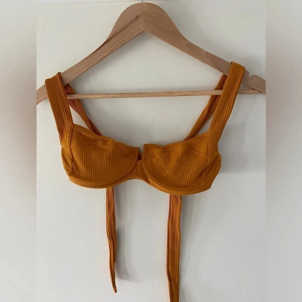 L*Space Bikini Camellia Top Pointelle ribbed bikini top in mustard size s - Image 2