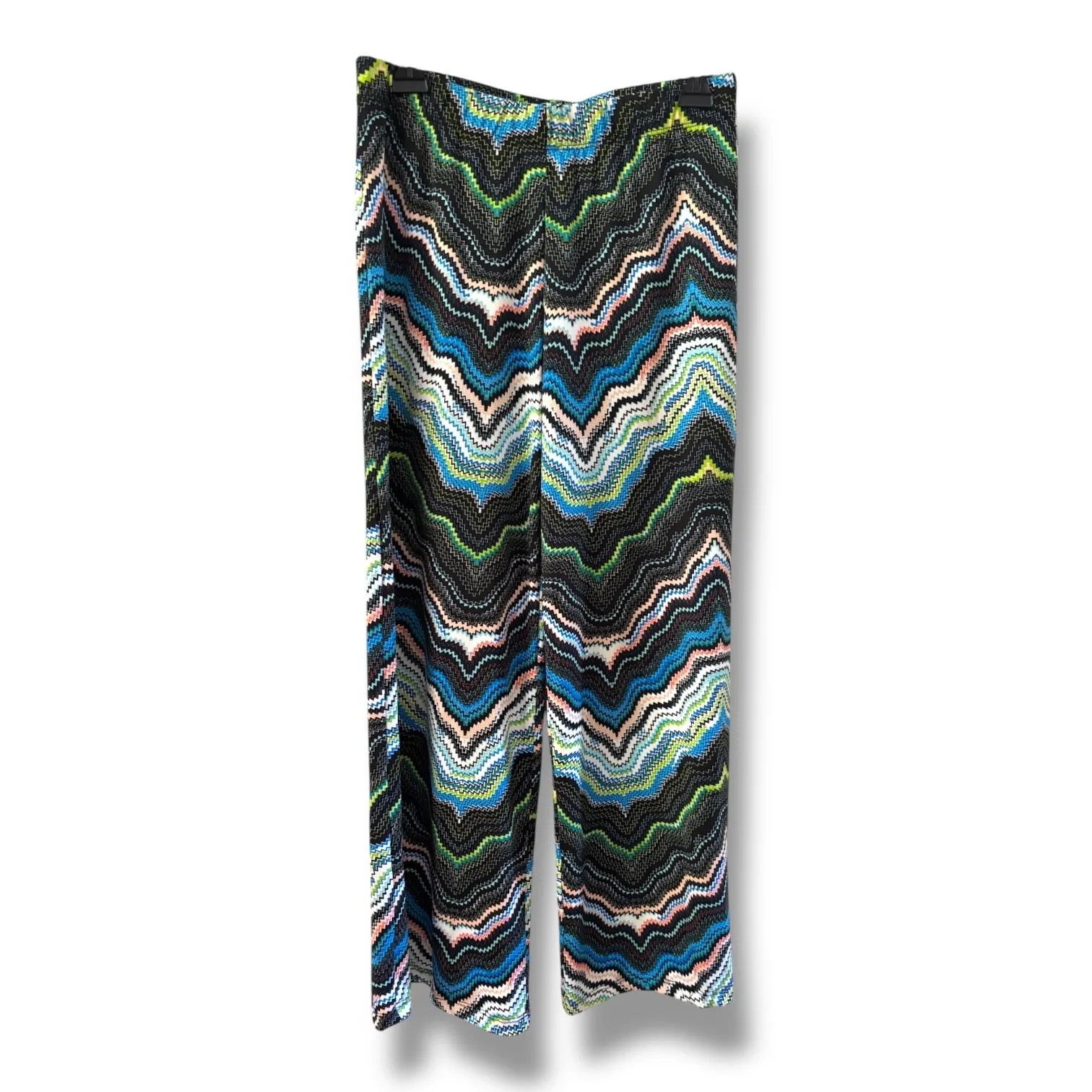 Fig & Flower Wide Leg Pants‎ Size Small Black Blue Lime Coral Abstract Zig Zag - Image 2