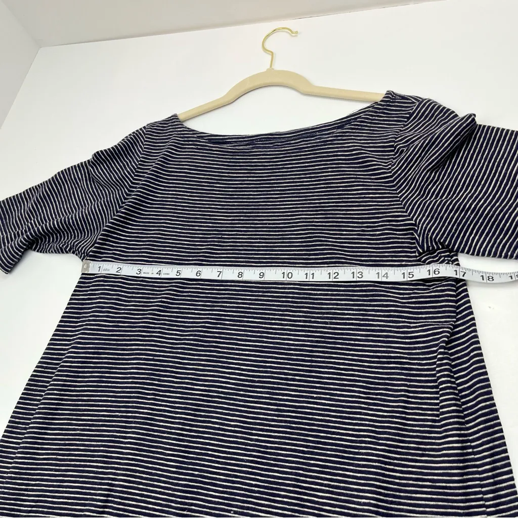 Eileen Fisher Salt Lake Dress Womens Small Hemp Blend Navy Blue White Striped‎ - Image 4