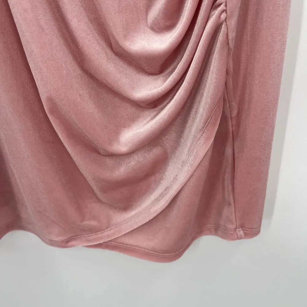 LOVE FIRE Velvet Dress Sz XL Pink Mock Neck Ruching Soft Girl Valentines Party - Image 6