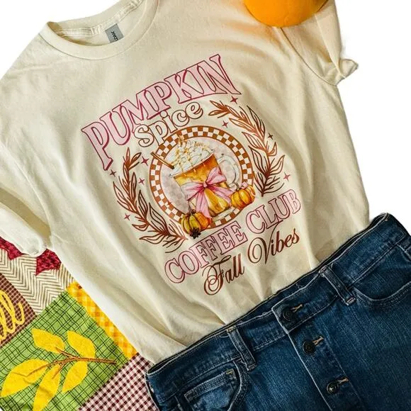 Pumpkin Spice Coffee Club Fall Vibes Women’s X-Large Cream T-Shirt Short Sleeve - Image 2
