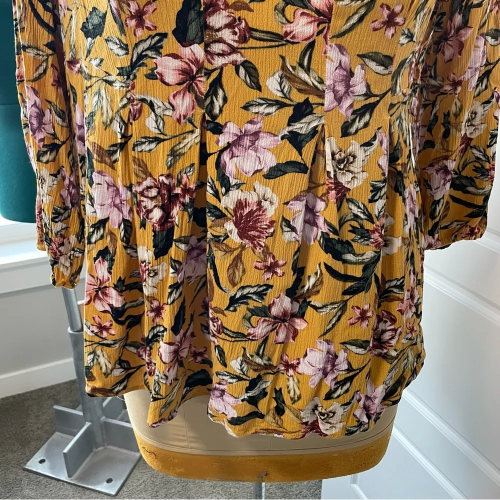 Yellow Floral Fit and Flare Crinkle Gauze Top - Image 6