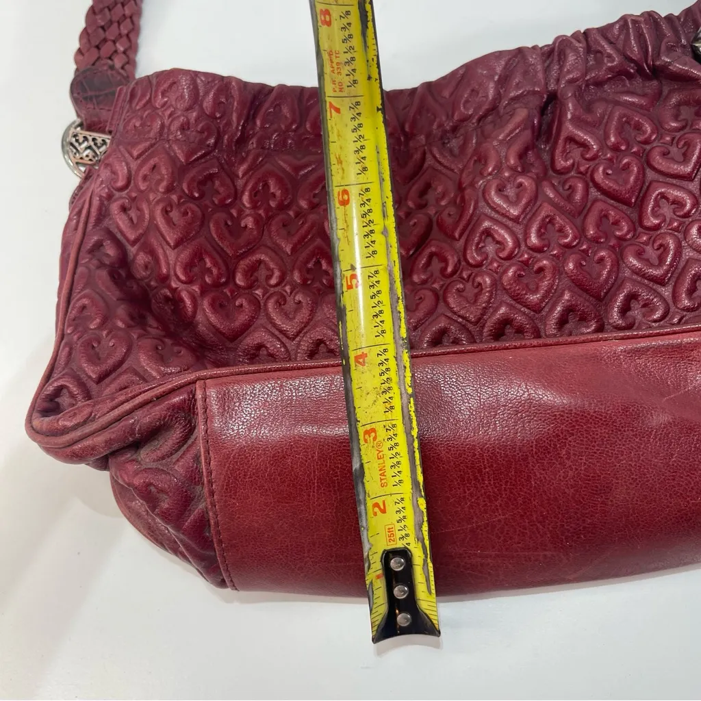 Brighton Griffith Braided Leather Strap Heart Charm Raspberry Red Embossed Purse - Image 6