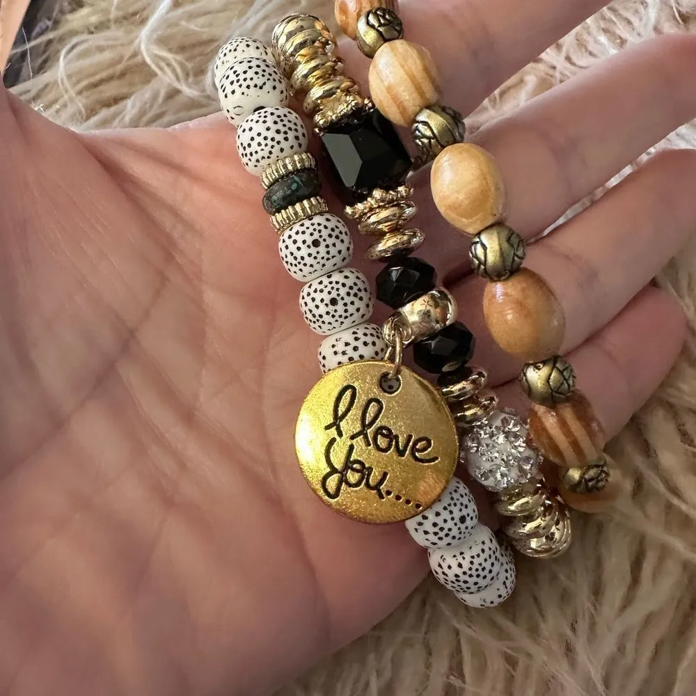 Beaded I Love You Bracelet Trio 🎅🏼Great Stocking Stuffer Gold - Image 3