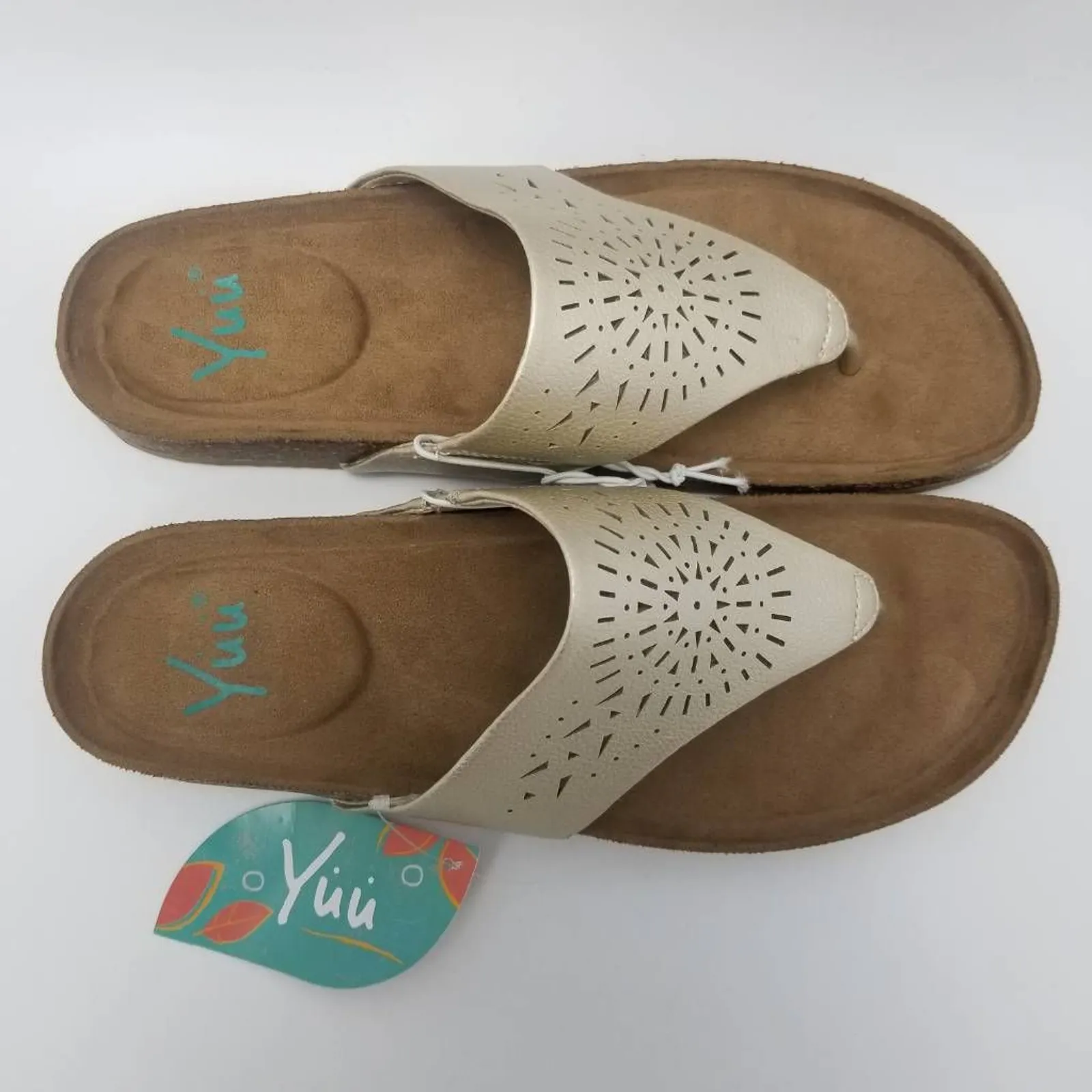 Yuu Womens Philis Footbed Thong Sandals Off White Laser Cut Slip On 11 M New - Image 3