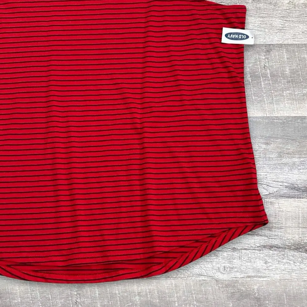 Old Navy Red Mockneck Tank NEW Womens XXL Burgundy Stripe Casual Cotton Shirt - Image 3