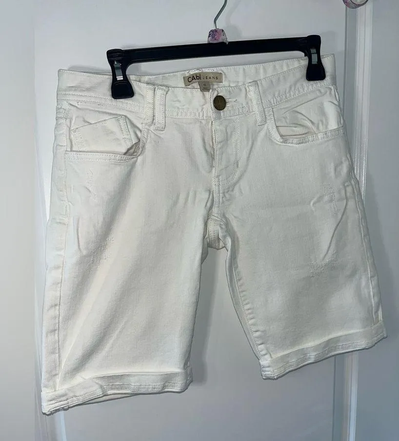 Cabi Jeans White Cropped Denim Casual Distressed Pockets Cuffed Shorts Sz 0 - Image 3