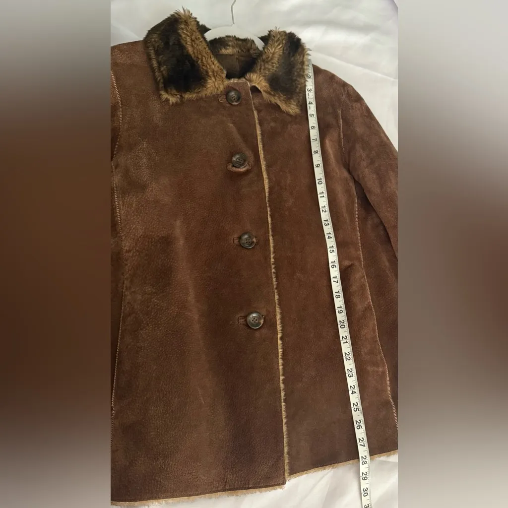 New York & Company Brown Faux Fur Suede Leather Jacket Size M Size M - Image 4