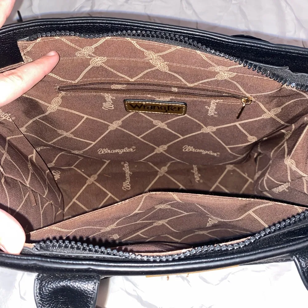 Wrangler Women's Black Purse 14 inch Large Tote Handbag Top Handle Leather - Image 3