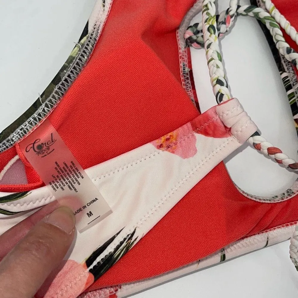 Coral Tropics Womens Floral Keyhole Halter Two Piece Bikini Set Multicolor Mediu - Image 5