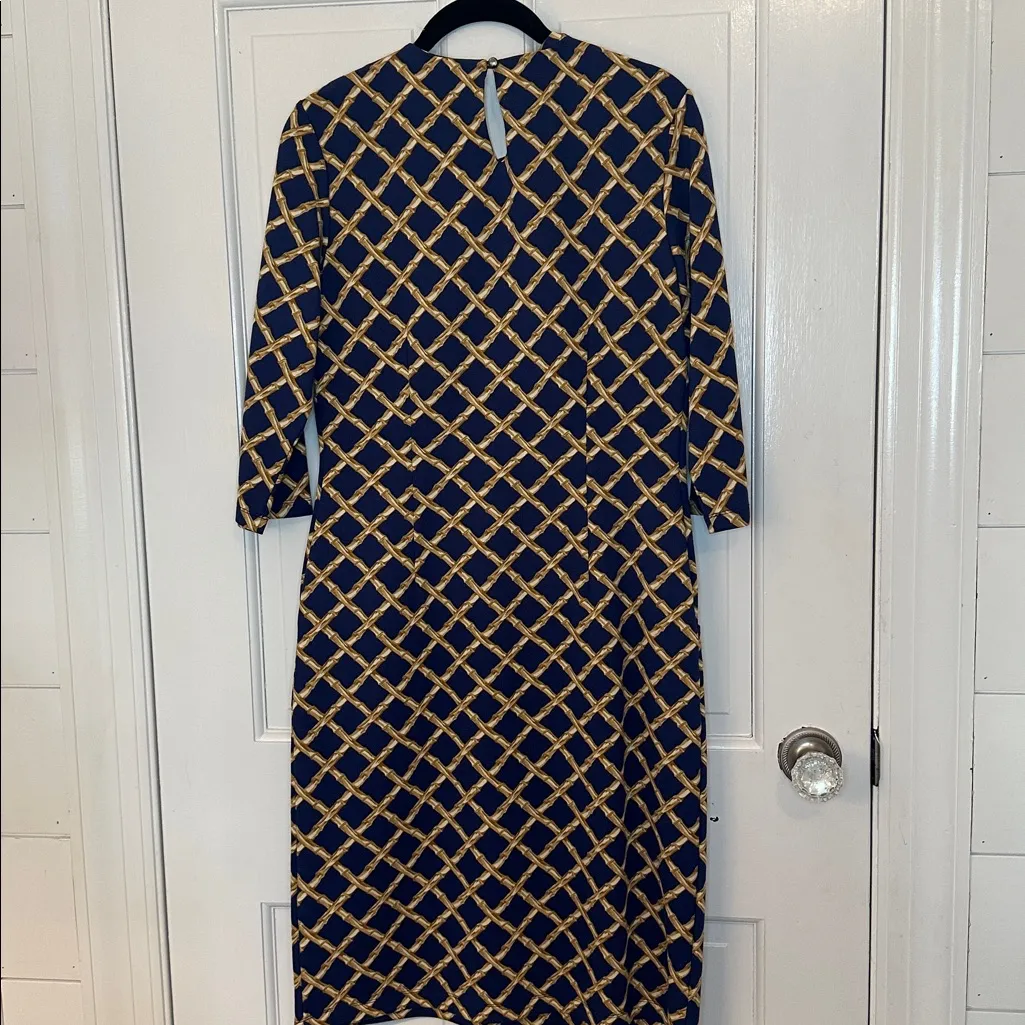 J. McLaughlin Navy/Gold Diamond Pattern Dress size‎ M EUC Pockets 3/4 Sleeve - Image 5