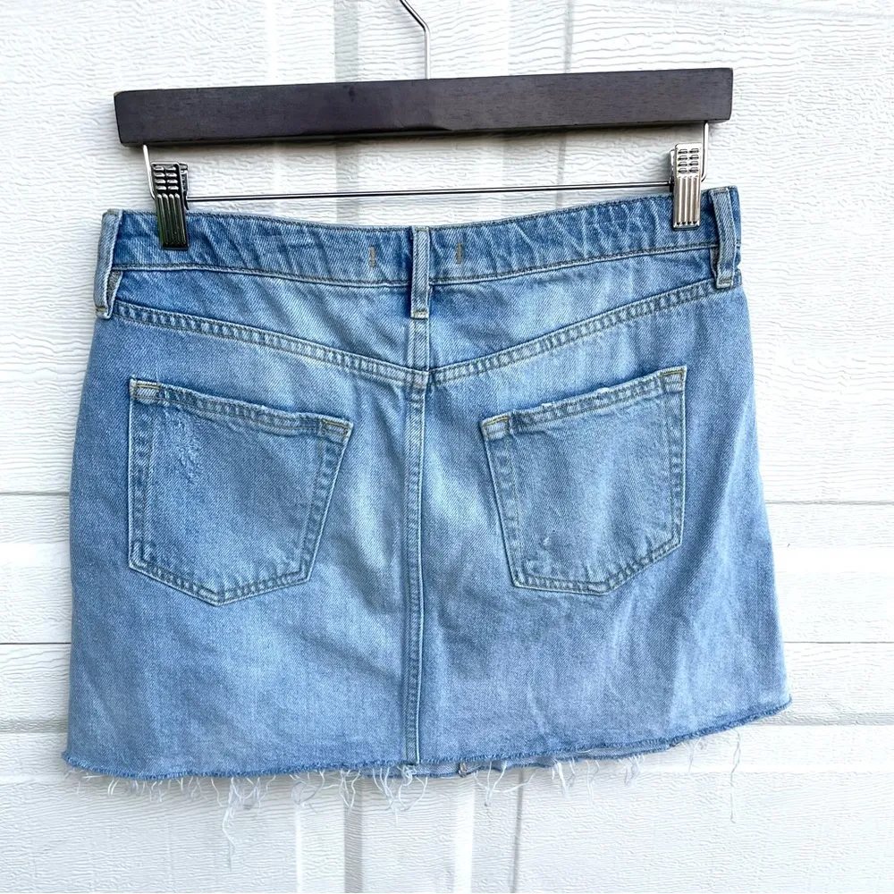 Free People We The Free Womens Skirt Blue Denim Button Fly Distressed Fray 29 - Image 3
