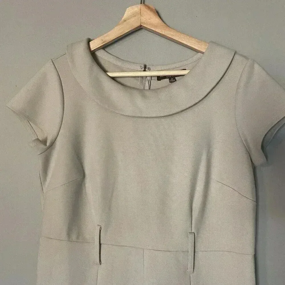 Adrienne Vittadini Neutral Sheath Dress Size 10 Beige Short Sleeve Minimalist - Image 2