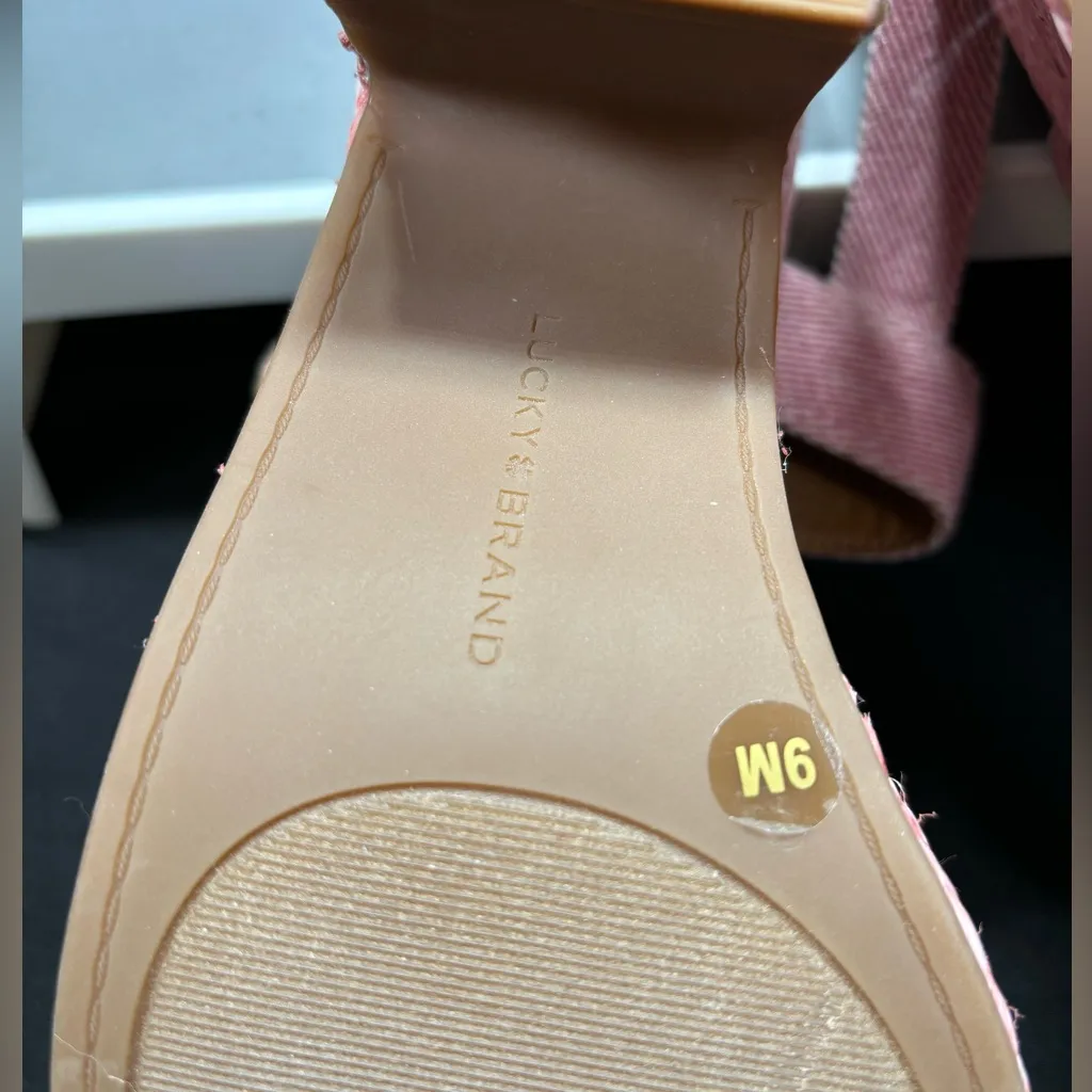 Lucky Brand Yidris‎ Platform Espadrille Heels Sandals Pink Size 9M Straw Buckle - Image 9