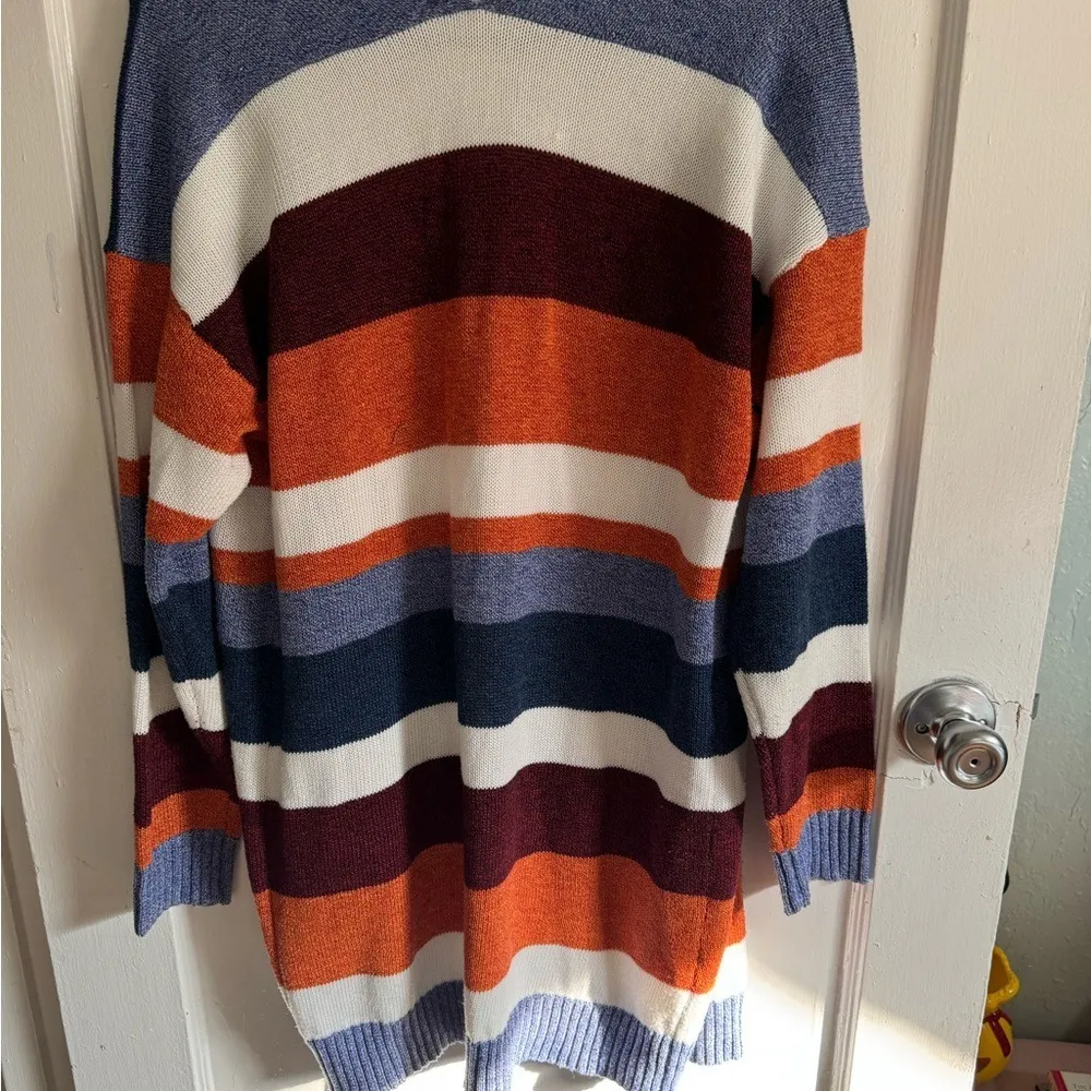 ECOWISH Striped Knit Open Front Cardigan Sweater Orange Blue White Burgundy M - Image 3