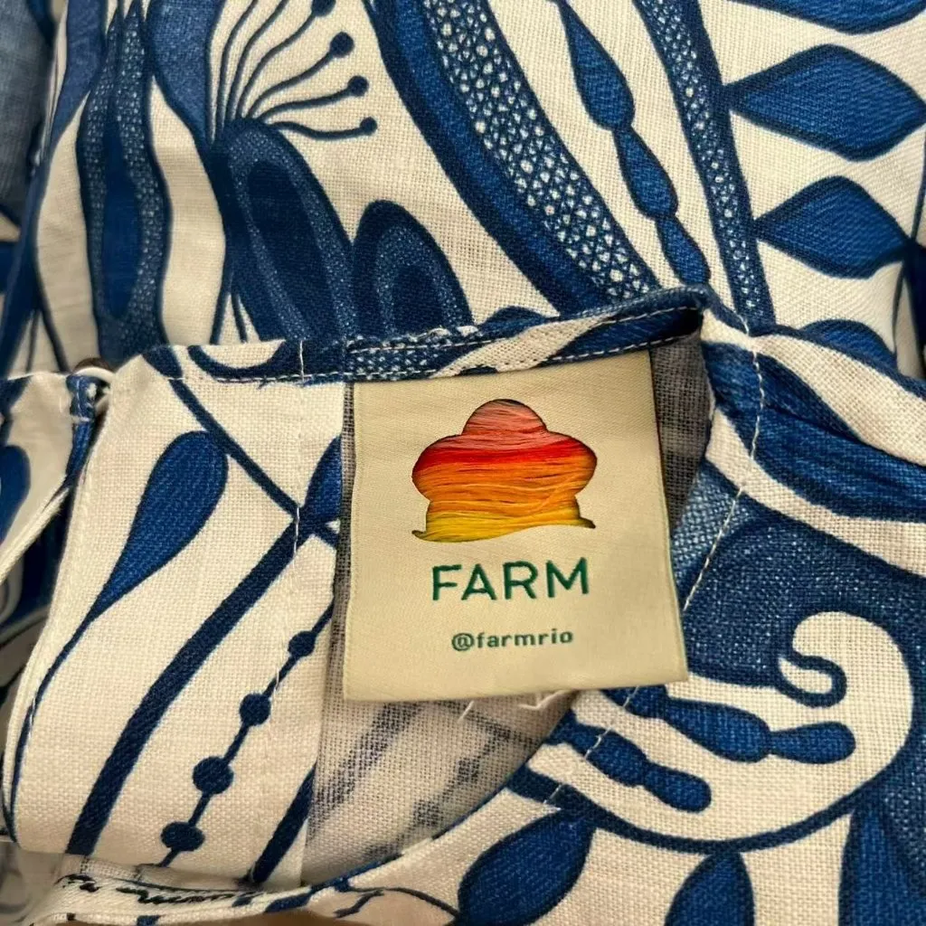 NWOT Farm Rio Linen Lace Nature Short-Sleeve Crop Wavy Blouse Size M Blue - Image 11