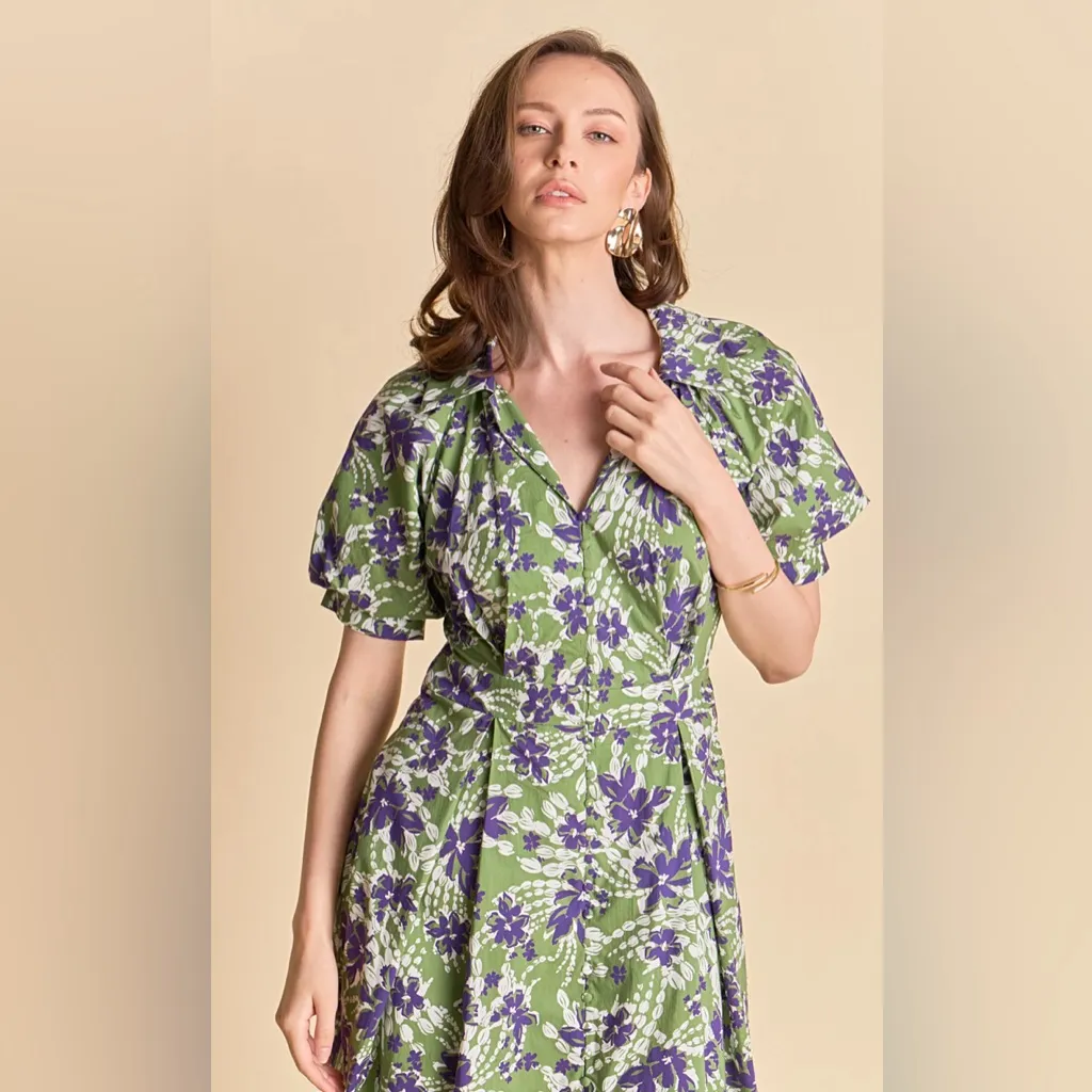 English Factory Casual Print Pleat Midi Dress FLORAL PRINTED MIDI DRESS size XS - Image 4