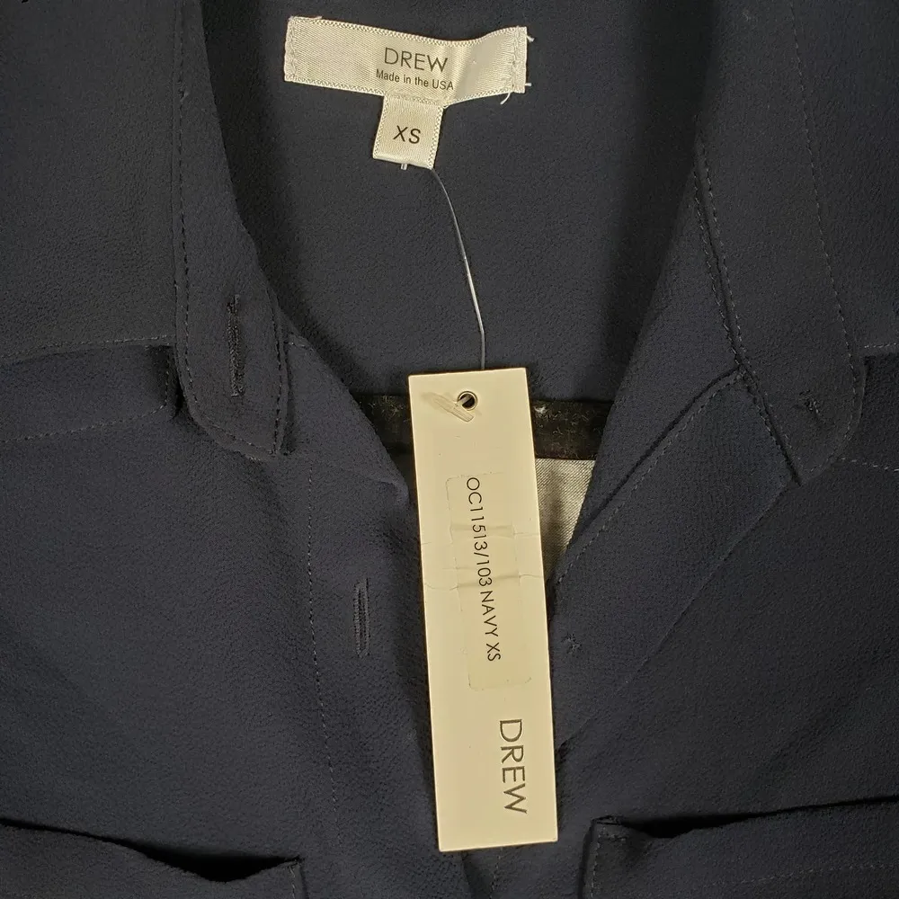 NWT Drew Navy Blue Heathered Gray Button Down High Low Top Women's Size XS - Image 4