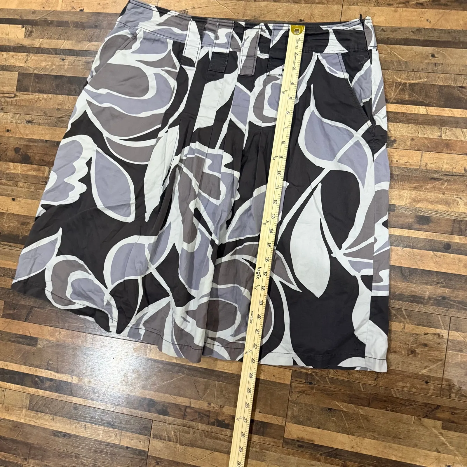 Esprit Pleated A Line Skirt Brown Grey White Floral Print Midi Women US 12 - Image 4