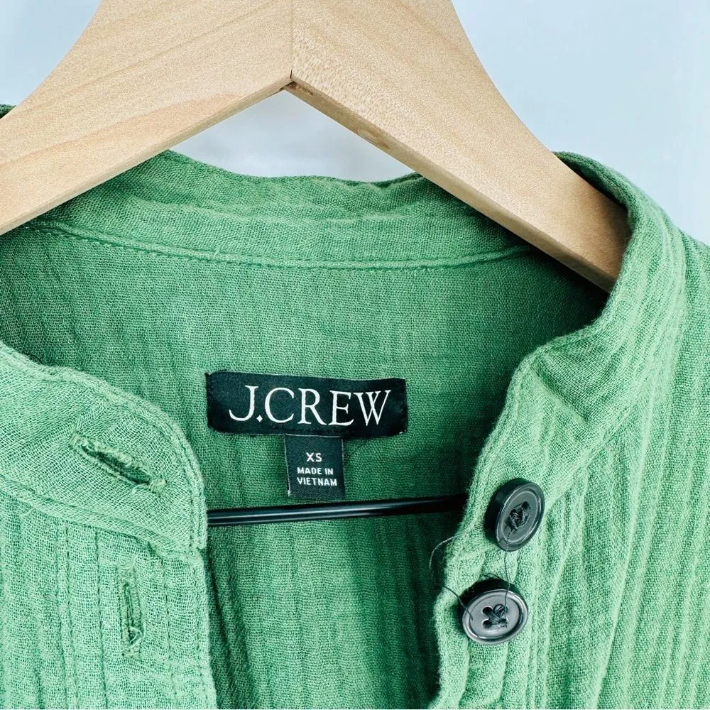 J. Crew Fresco Button Front Long Sleeve Top Soft Gauze Utility Green Women's XS - Image 7
