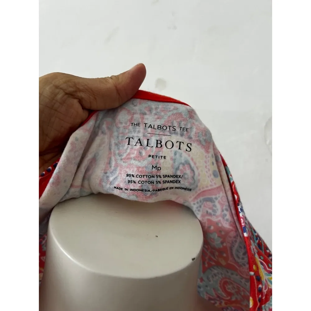 Talbots boatneck 3/4 sleeve floral indian paisley Petite Tee MP Red Multicolor - Image 2