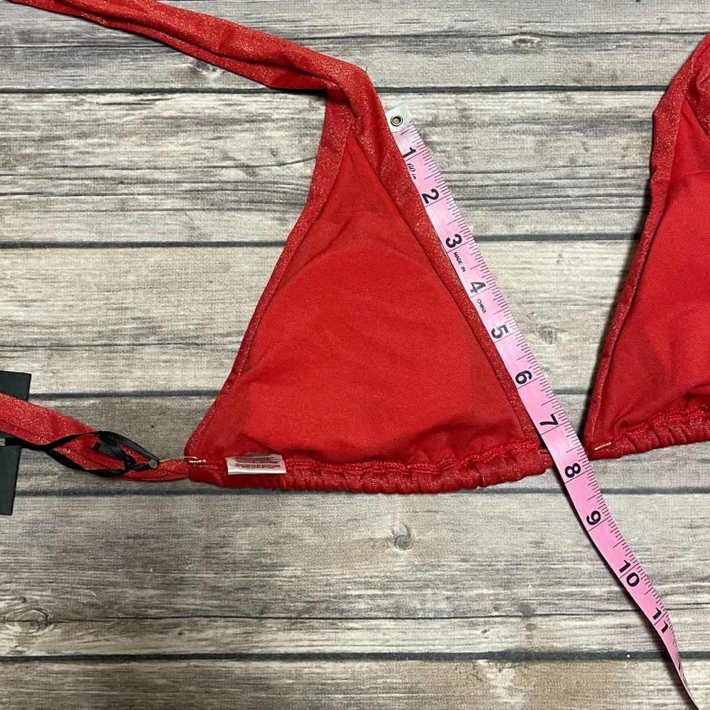 Skye Red Metallic Gold Sparkle Sliding Halter Bikini Top NWT Small Soft Cup - Image 8