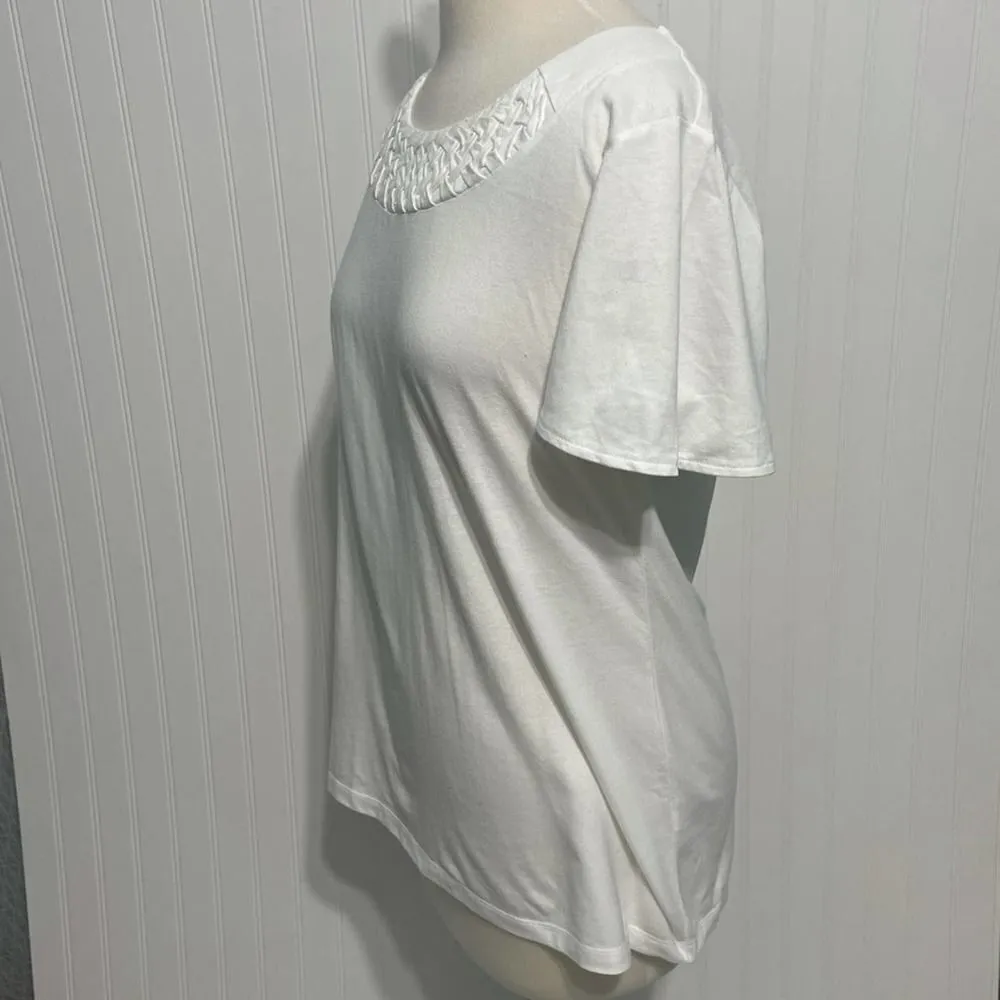 Women's Karen Scott Braided Neck T-Shirt White Medium Tee Shirt Casual Bright‎ - Image 8