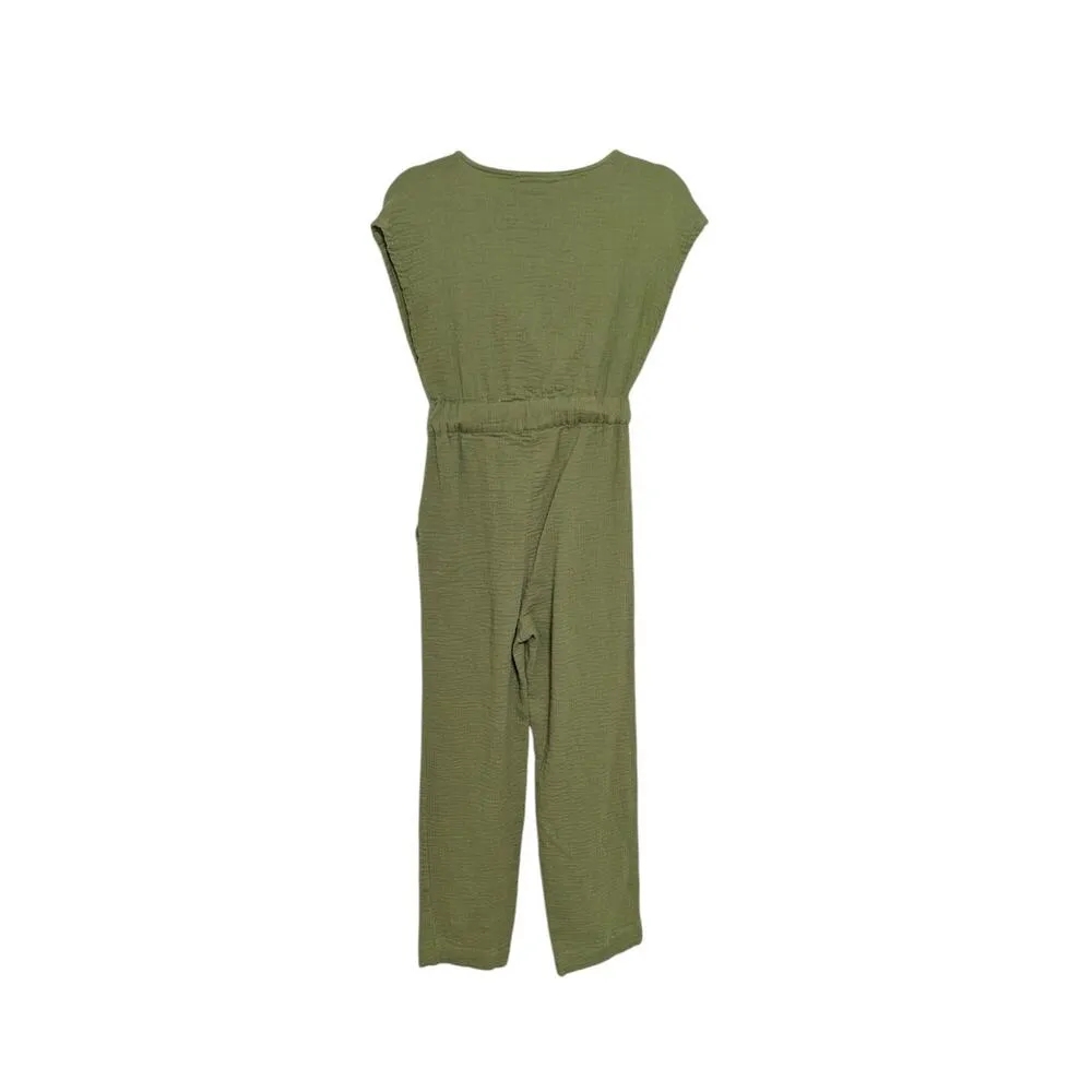 Backcountry Sleeveless Cotton Gauze Jumpsuit Olive Green Gorpcore Earth Tones - Image 4